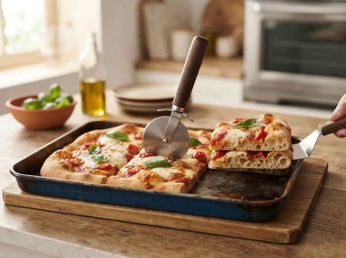 Taglio della pizza con forbici